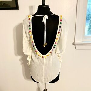 open back cover up sheer flowy shirt colorful 2010s fun summer top versatile